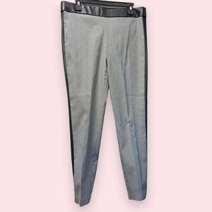 INC Black and White Houndstooth Check Faux Leather Trim Pants Pants Size 12